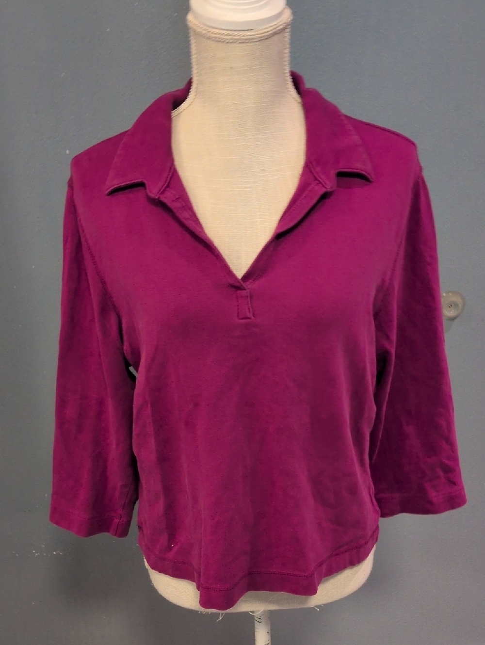 Mossimo Cotton Blend Cropped Polo Flowy Y2K Whimsigoth 3/4 Quarter Sleeves Top